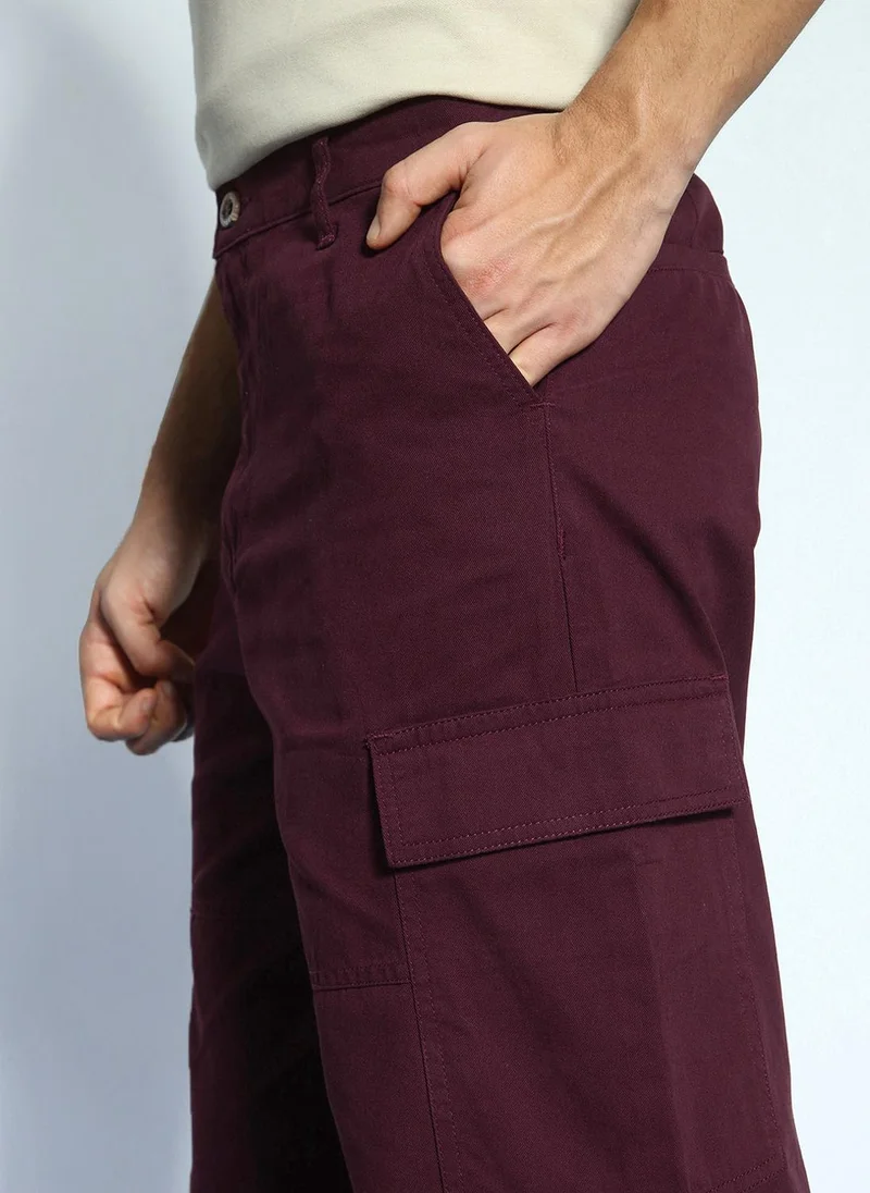Urbano Fashion  Urbano Fashion Men's Maroon Loose Baggy Fit Solid Cargo Chino Pant with 6 Pockets Non-Stretchable for Men | Best Price UAE